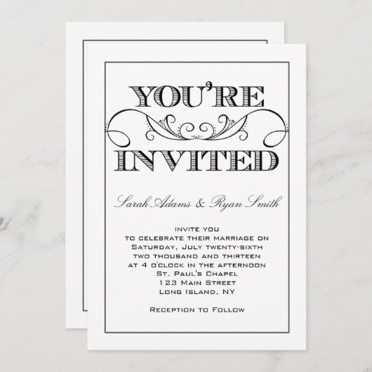 Moderner Strudel-schwarze u. weiße Einladung (Vorne/Hinten)