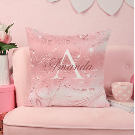Moderner, stylischer Girly Pink Glitzer Monogram N Kissen