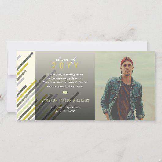 Moderner, stylischer Graue Streifen Foto Abschluss Dankeskarte (Vorderseite)