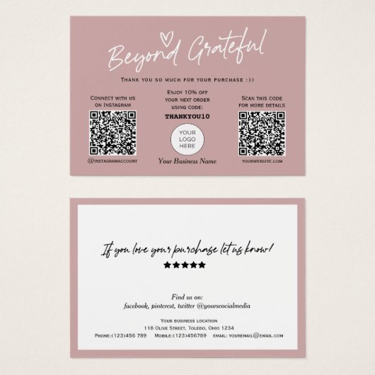 Moderner, stylischer Kalligraphie QR Code danke Ih (Vorne & Hinten)