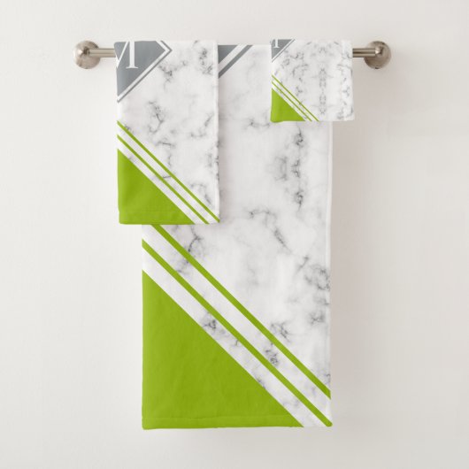 Moderner, stylischer monogram-grauer Marmor Badhandtuch Set (Insitu)