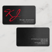 Moderner, stylischer Monogram Gray Red Friseur Visitenkarte (Vorne/Hinten)