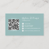 Moderner, stylischer Monogram QR Code Minimal Aqua Visitenkarte (Rückseite)