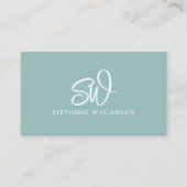 Moderner, stylischer Monogram QR Code Minimal Aqua Visitenkarte (Vorderseite)