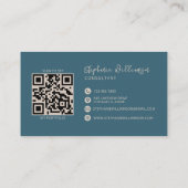 Moderner, stylischer Monogram QR Code Minimal Aqua Visitenkarte (Rückseite)