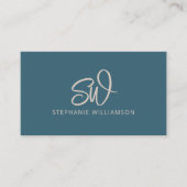 Moderner, stylischer Monogram QR Code Minimal Aqua Visitenkarte (Vorderseite)