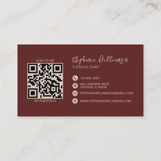 Moderner, stylischer Monogram QR Code Minimal Bric Visitenkarte (Rückseite)