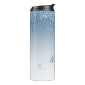 Moderner, stylischer monogramm blauer Glitzer Thermosbecher (Nach links gedreht)