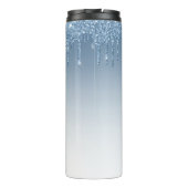 Moderner, stylischer monogramm blauer Glitzer Thermosbecher (Rückseite)
