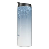 Moderner, stylischer monogramm blauer Glitzer Thermosbecher (Nach rechts gedreht)