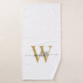 Moderner, stylischer Script White Gold Monogram Na Badehandtuch (Badehandtuch)