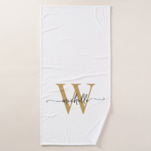 Moderner, stylischer Script White Gold Monogram Na Badehandtuch