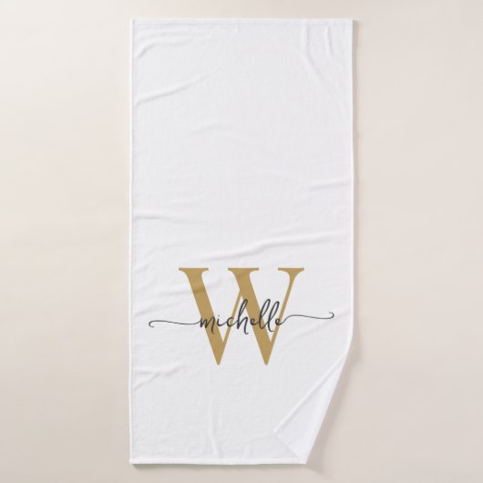 Moderner, stylischer Script White Gold Monogram Na Badehandtuch (Badehandtuch)