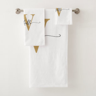 Moderner, stylischer Script White Gold Monogram Na Badhandtuch Set