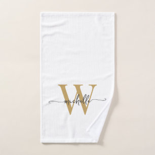 Moderner, stylischer Script White Gold Monogram Na Handtuch