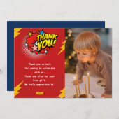 Moderner, Superhero-Foto-Geburtstag Dankeskarte (Vorne/Hinten)