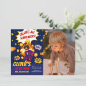 Moderner, Superhero-Foto-Geburtstag Einladung (Stehend Vorderseite)