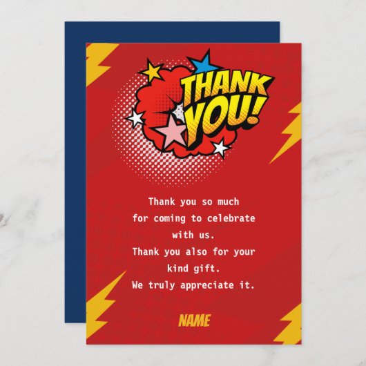 Moderner, Superhero-Geburtstag Dankeskarte (Vorne/Hinten)