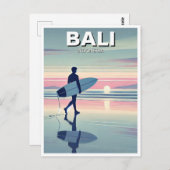 Moderner Surfer Sunset Bali Indonesien Postkarte (Vorne/Hinten)