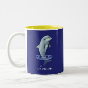 Moderner süßer Delfin, Schrift und Monogramm auf B Zweifarbige Tasse