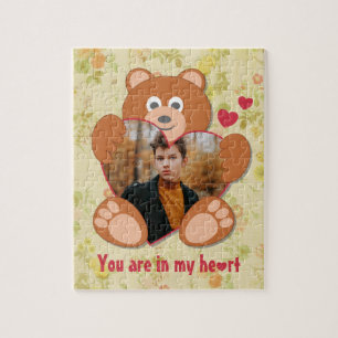 Moderner süßer gelber Teddybär Herz-Fotobild Puzzle