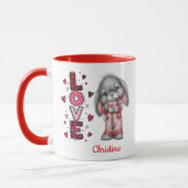 Moderner süßer Liebeshase Valentinstag Name Tasse (Links)