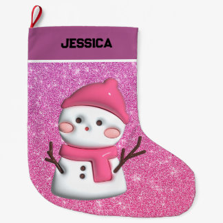 Moderner süßer rosa Weihnachts-Schneemann Großer Weihnachtsstrumpf