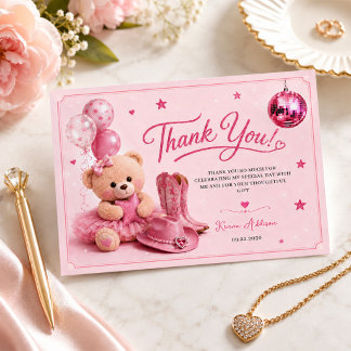 Moderner süßer Teddybär Rosa Mädchen Geburtstag  Dankeskarte