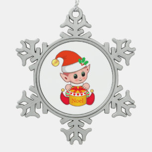 Moderner süßer Weihnachtself Schneeflocken Zinn-Ornament