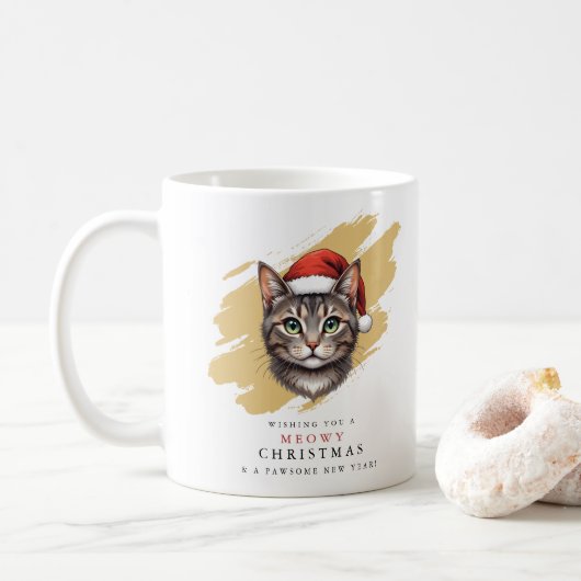 Moderner süßer Weihnachtskatze mit Santa-Hut Kaffeetasse (Mit Donut)