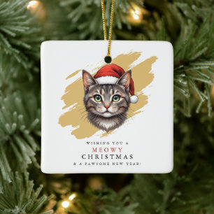 Moderner süßer Weihnachtskatze mit Santa-Hut Keramikornament