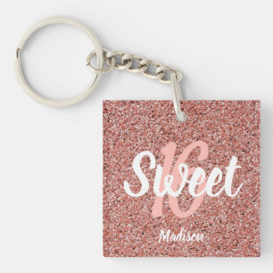 Moderner Sweet 16 Rose Gold Glitzer Personalisiert Schlüsselanhänger
