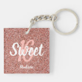Moderner Sweet 16 Rose Gold Glitzer Personalisiert Schlüsselanhänger (Rückseite)