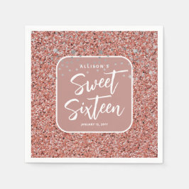 Moderner Sweet 16 Rose Gold Glitzer Personalisiert Serviette