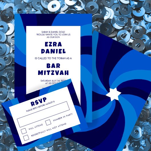 Moderner Swirl Star von David Custom Bar Bat Mitzv Einladung