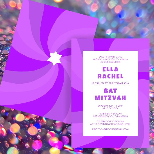 Moderner Swirl Star von David Custom Bar Bat Mitzv Einladung