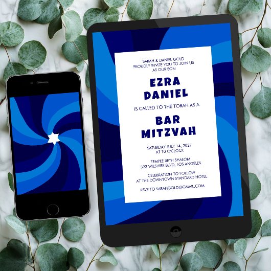 Moderner Swirl Star von David Custom Bar Bat Mitzv Einladung