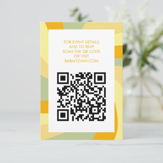 Moderner Swirl Star von David QR Code Bar Bat Mitz Begleitkarte (Stehend Vorderseite)