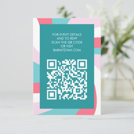 Moderner Swirl Star von David QR Code Bar Bat Mitz Begleitkarte (Stehend Vorderseite)