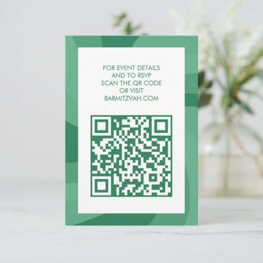 Moderner Swirl Star von David QR Code Bar Bat Mitz Begleitkarte (Stehend Vorderseite)