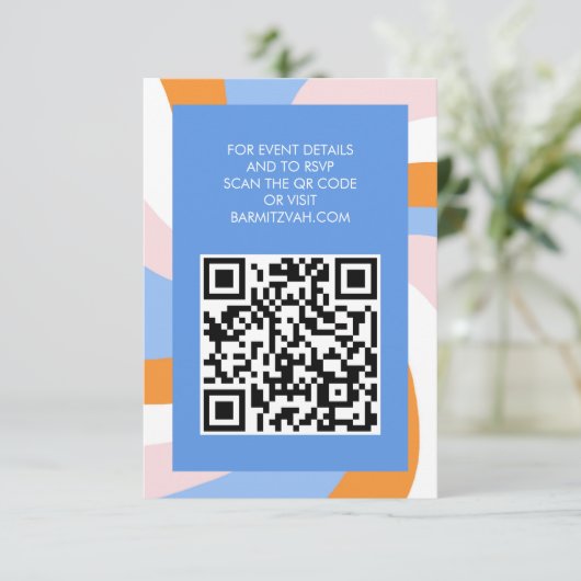Moderner Swirl Star von David QR Code Bar Bat Mitz Begleitkarte (Stehend Vorderseite)
