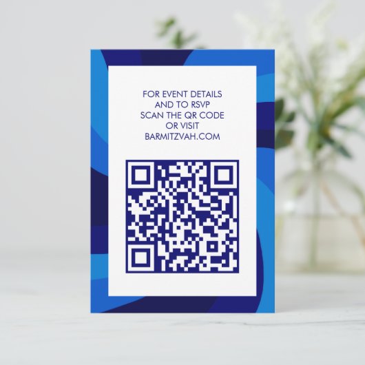 Moderner Swirl Star von David QR Code Bar Bat Mitz Begleitkarte (Stehend Vorderseite)