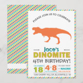 Moderner T-Rex Dinosaurier Orange Green Einladung (Vorne/Hinten)