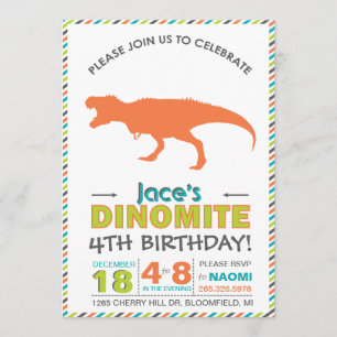 Moderner T-Rex Dinosaurier Orange Green Einladung