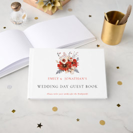 Moderner Tag der Hochzeit der Roten Creme Florals Gästebuch