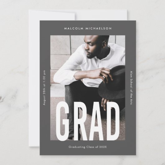 Moderner Tall Typ 1 Foto Grauer Abschluss Ankündigung (Vorderseite)