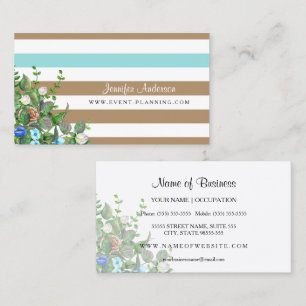 Moderner Tan Floral Aqua Strip Event Planner Visitenkarte