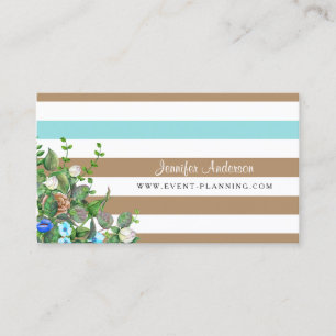 Moderner Tan Floral Aqua Strip Event Planner Visitenkarte