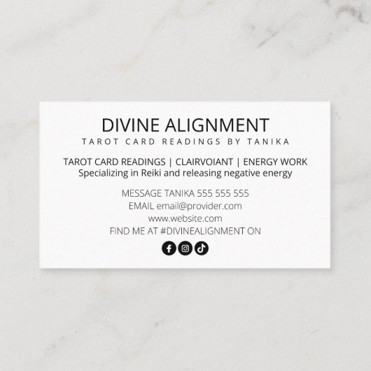 Moderner Tarot Card Reader Visitenkarte (Rückseite)