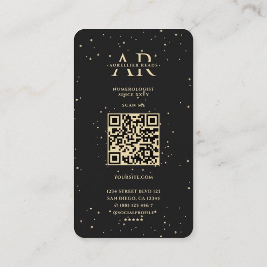 Moderner Tarot Numerologe Black Gold Monogram Visitenkarte (Rückseite)